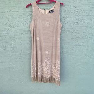 Vintage Onyx Nite by Wendye Chaitin Gold Lace Tassel Hem Dress Size 12 Vintage